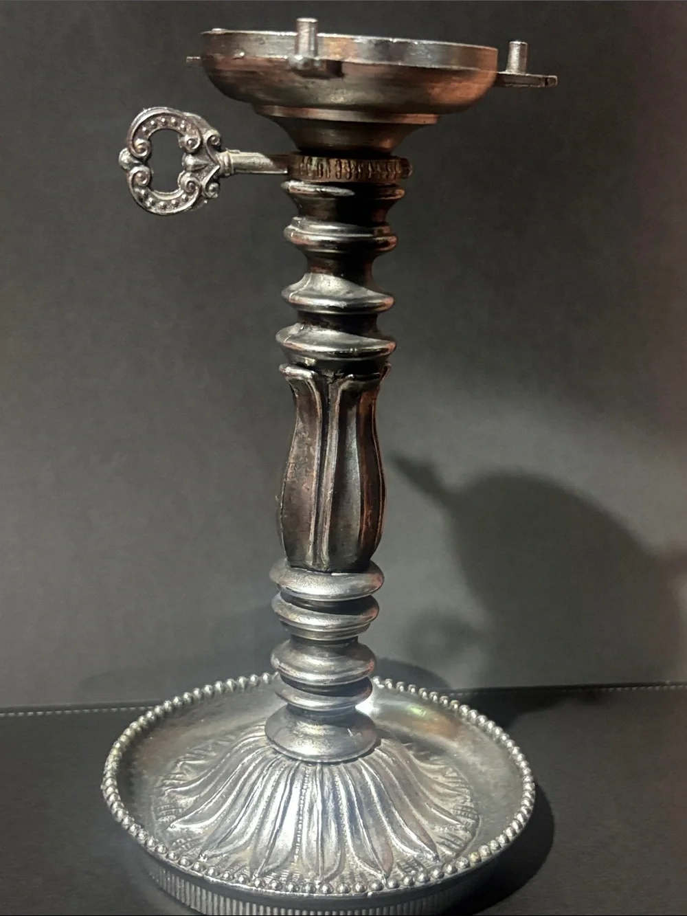 Vintage silver tone pillar candlestick ornate decorative metal home decor